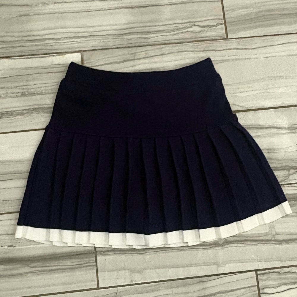 Navy Blue Pleated Skirt with White Trim